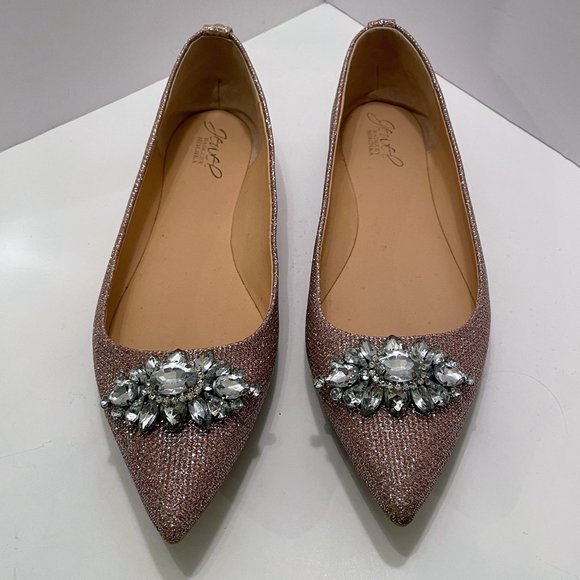 Jewel Badgley Mischka Pink & Silver Pointy Toe Flats with Gem Embellishment Sz.8 - Picture 11 of 11